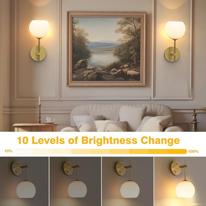 MOITA Wall Sconces Set of Two, Wireless Battery Operated Wall Decor with Remote, Sconces Wall Lighting with Glass Shade, Upward and Downward Installation, 12 RGB Colors and 3 CCT Options