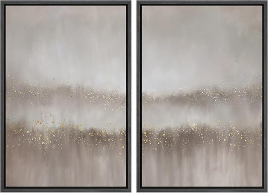 MUDECOR Framed Canvas Print Wall Art Set Pastel Watercolor Gray Grunge Landscape Abstract Shapes Illustrations Modern Art Decorative Bohemian for Living Room, Bedroom, Office - 16"x24"x2 Black