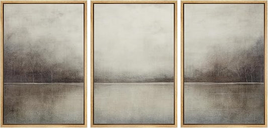 MUDECOR Framed Canvas Print Wall Art Set Abstract Landscape Nature Wilderness Illustration Modern Art Decorative Realism Rustic Vintage for Bedroom - 16"x24"x3 Natural