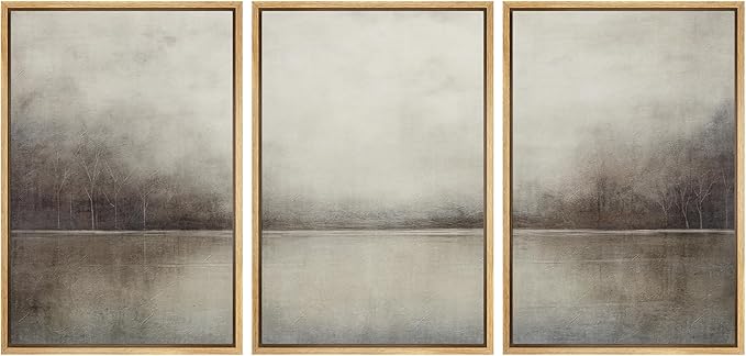 MUDECOR Framed Canvas Print Wall Art Set Abstract Landscape Nature Wilderness Illustration Modern Art Decorative Realism Rustic Vintage for Bedroom - 24"x36"x3 Natural