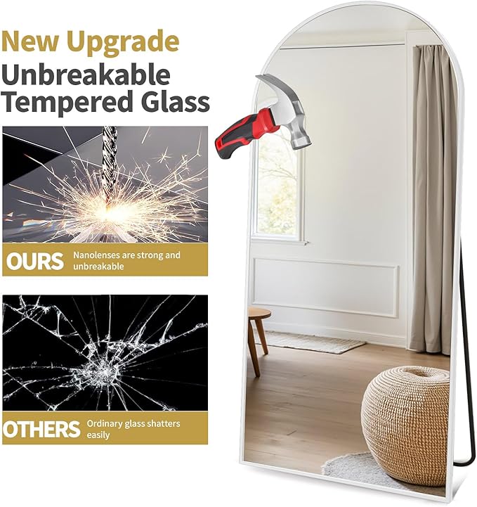 Arched White Full Length Mirror, 57"X20" Large Floor Mirrors with Stand, Full Body Mirrors for Leaning or Hanging, Standing Mirror for Bedroom, Living Room,Dressing Room, Aluminum Alloy Frame, White