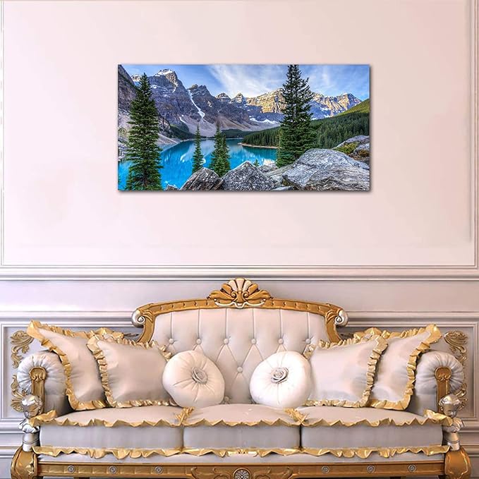 Large Moraine Lake Canvas Wall Art Mountain Lake Canvas Landscape Pictures Nature Artwork Glacially Fed Lake National Park Contemporary Wall Art for Bedroom Living Room Home Office Kitchen Wall Decor