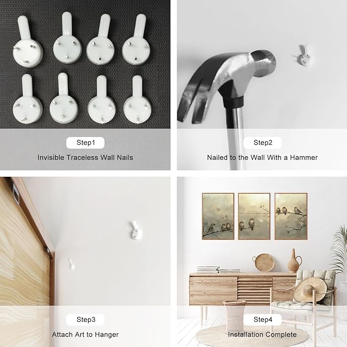 LHIUEM Large Cute Birds Framed Canvas Wall Art Set of 3(16X24in) Nature Inspired Bird Botanical Wall Decor,Big Vintage Branch Bird Painting,Natural Landscape Animal Art Prints for Living Room Bedroom