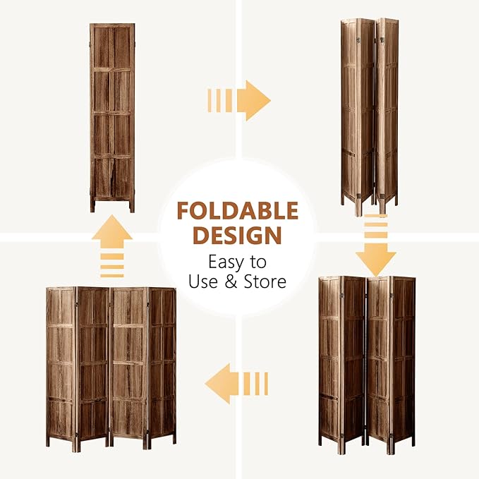 4 Panel Room Divider Wall, 5.6 FT Tall Folding Privacy Screen, Partition Divider for Room Separation, Room Partition Separator, Wooden Wall Divider Screen for Home Office Bedroom (Brown)