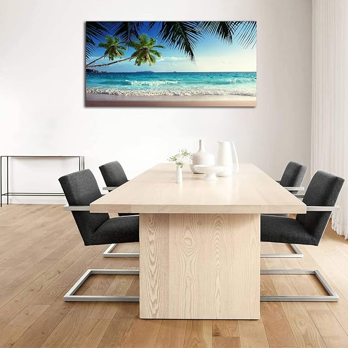 Large Wall Art Ocean Waves Canvas Pictures Coconut Trees Sands Beach Seascape Landscape Modern Summer Sea Nature Canvas Artwork Contemporary Wall Art for Living Room Bedroom Home Wall Decor 29" x 58"