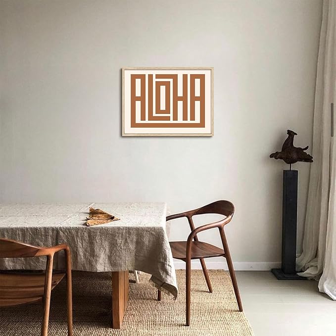 KISSFOX Western Wood Framed Wall Art Decor Aloha Modern Farmhouse Pictures Paintings Wall Decor Mid Century Southwest Canvas Art Prints Typography Artwork For Bedroom Kitchen Office Living Room