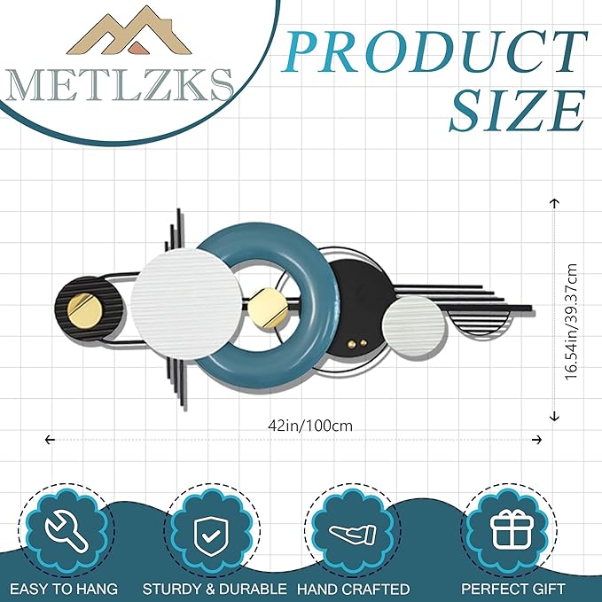 Modern Metal Wall Decor,Geometric Circle Contemporary Home Decor, Large 42x 16 Inches Metal Wall Sculpture,Handmade Wall Hanging Wall Decor for Living Room/Dinning Room/Bedroom/Entryway/Hallways