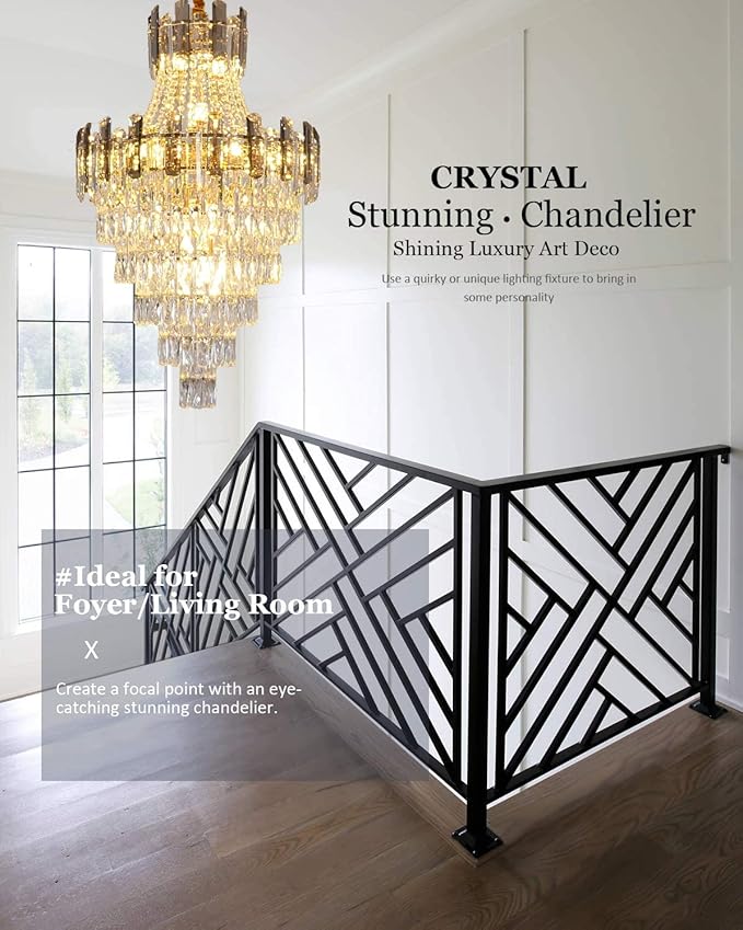 KoKo&Yukina D24 16-Light French Empire Crystal Chandeliers Living Room Crystal Chandeliers High Ceiling Room Chandelier Bedroom Chandelier Lights for Dining Room Foyer Entryway Adjustable Height