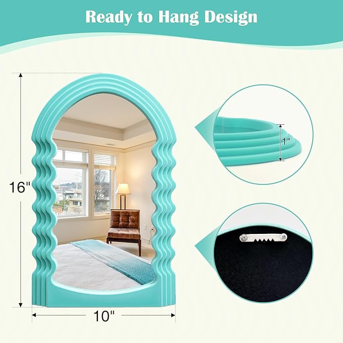 Arched Wall Mirror Home Office Decor, Cute Wall-Mounted Decorative Mirrors for Modern Apartment Bedroom Nusery Room Decoration, Hanging Wall Art Above TV Desk Table Decor (Turquoise Blue)