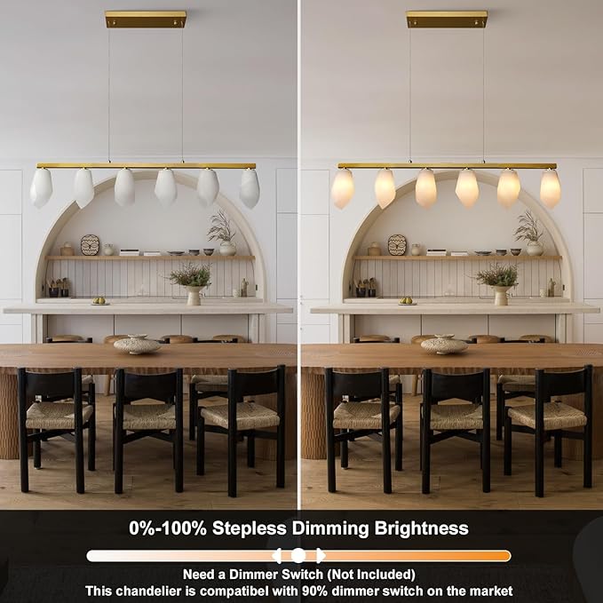 Alabaster Chandelier, 39" 6-Light Linear Chandelier with Bulb, Rectangular Chandeliers for Dining Room, Large Chandeliers for Kitchen Over Table, Island Lights Pendant Light Fixtures