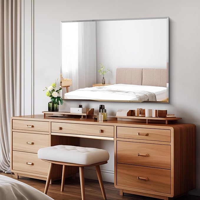 Beveled Bathroom Mirror, 30x40 Large Frameless Mirrors for Over Sink, Upgraded Shatterproof Beveled Frameless Vanity Mirror for Bathroom,Bedroom,Living Room and Entryway