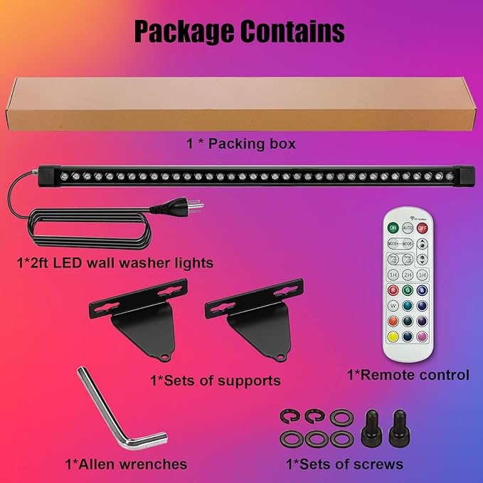 RGB Wall Washer Light Bar, 72W RGB Color Changing Landscape Wall Wash Lights, 47.2 Inch 120V Dimmable Stage RGB LED Light Bar for Hotel,Building,Christmas Garden Lighting