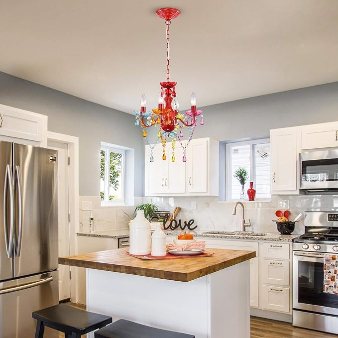 LaLuLa Mini Crystal Chandelier Lighting Colorful Chandeliers Small 4 Light Chandelier with Multicolor Acrylic Crystals Pendant Light Fixtures