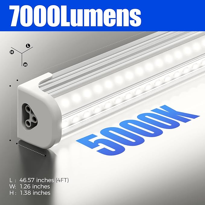 Barrina T8 LED Shop Lights for Workshop 4FT, 50W, 5000K, ‎Daylight White, Clear Cover, Ceiling, V-Shape Shop Light Fixture, Garage, Warehouse, Basement, ETL Listed, 2 Packs