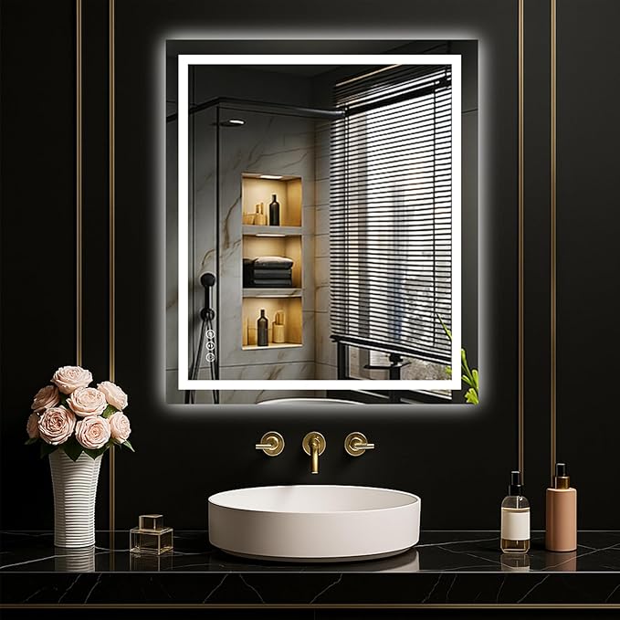 LOAAO 24"X28" LED Mirror for Bathroom, Lighted Bathroom Mirror with Lights, Anti-Fog, Dimmable, Memory Function, Easy to Install, Clear Reflection