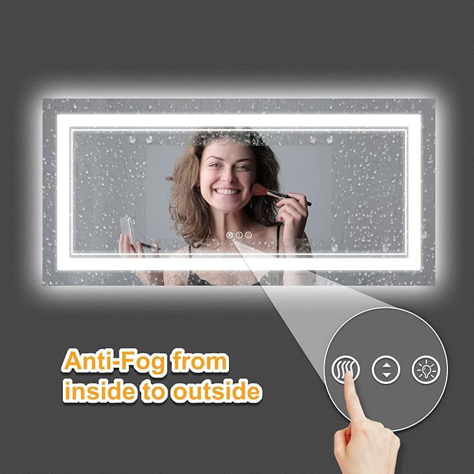 72 x 32 Inch LED Mirror for Bathroom with Front and Backlit,Large Lighted Bathrooom Mirrors for Wall,3 Colors Stepless Dimming Bathrooom Vanity Mirror LED Lights, Anti-Fog, Memory