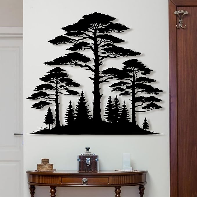 lunwall Metal Pine Tree Wall Art, Metal Forest Wall Art, Pine Branch Wall Decor, Christmas Tree Wall Decor, Forest Wall Hanging, Nature Lover Gift (Style 7, 44" W x 39" H / 112 x 100 cm)