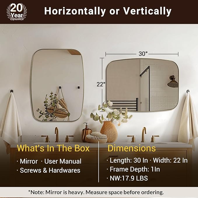 ANDY STAR Oval Mirrors for Bathroom, 22x30 Gold Bathroom Vanity Mirror with Metal Frame, Brass Oblong Mirror for Over Sink, Modern Anti Rust Wall Mounted