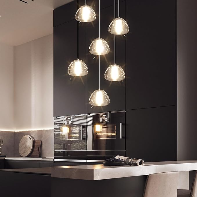 6-Lights Pendant Lighting for Entrance Modern Crystal Chandeliers LED Crystal Hanging Lights for Dining Room Bedroom Foyer Staircase Living Room 3000K