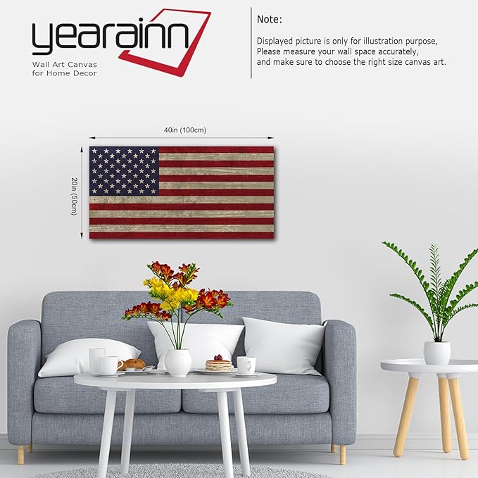 Canvas Wall Art Vintage Flag The Stars and The Stripes Contemporary Artwork Retro Rustic American National Flag Picture for Living Room Bedroom Office Wall Decor Large Canvas Painting Prints 20" x 40"