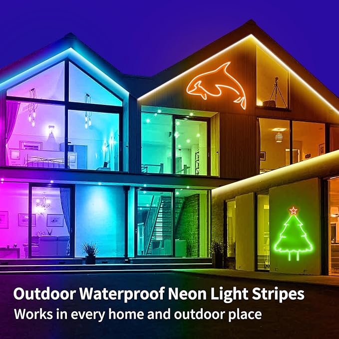 16.4FT Neon Rope Light,Flexible Led Rope Lights Control with App/Remote,Multiple Mode Rope Lights,IP65 Outdoor RGB Led Neon Lights Waterproof,Music Sync Gaming Led Neon Light Strip for Bedroom