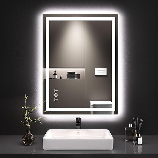 LOAAO 24X32 LED Bathroom Mirror with Lights, Anti-Fog, Dimmable, Backlit + Front Lit, Lighted Bathroom Vanity Mirror for Wall, Memory Function, Tempered Glass, Shatter-Proof, ETL Listed