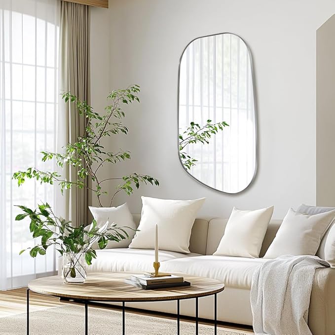 ANDY STAR 24"x40" Irregular Wall Mirror，Polished Chrome Asymmetrical Bathroom Mirror with Stainless Steel Metal Frame, Wall-Mounted Mirror for Bathroom, Entryway (Horizontal/Vertical)