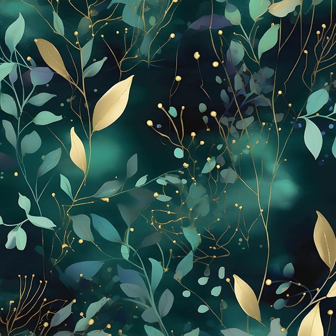 Blue Leaf Peel and Stick Wallpaper Gold Leaf Contact Paper Blue Floral Wall Mural Home Vinyl Waterproof Self Adhesive Removable Renter Friendly Wall Paper 17.5" x 78"