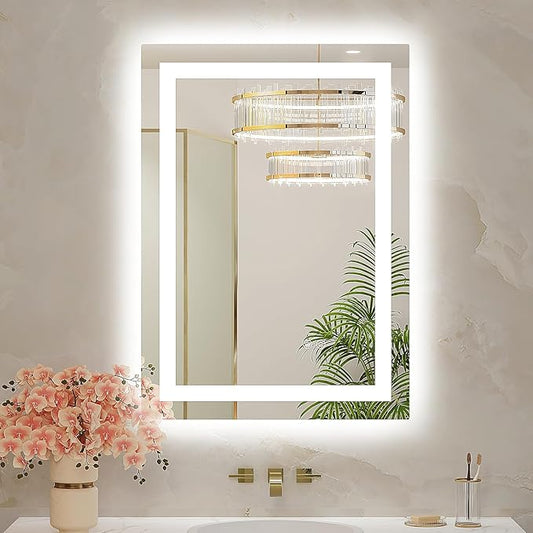 20x28 LED Bathroom Mirror with Lights, Brighter Backlit + Front Lit, Tempered Glass, Dimmable, Multiple Light Modes, Anti-Fog Lighted Bathroom Vanity Mirror for Wall, Memory Function