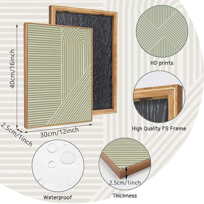 LHIUEM Large Neutral Minimalist Line Framed Canvas Wall Art Set of 3(12”X16”)Black Textured Wall Decor Abstract Rectangular Wall Art Boho Painting Mid Century Modern Accent Wall for Living Room Office