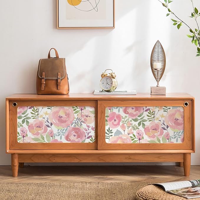 Orainege Floral Wallpaper Peel and Stick Wallpaper 16.9in x196.8in Peony Flowers Floral Contact Paper Removable Self Adhesive Wall Paper Decorative for Cabinets Walls Shelf Liner, Peachy