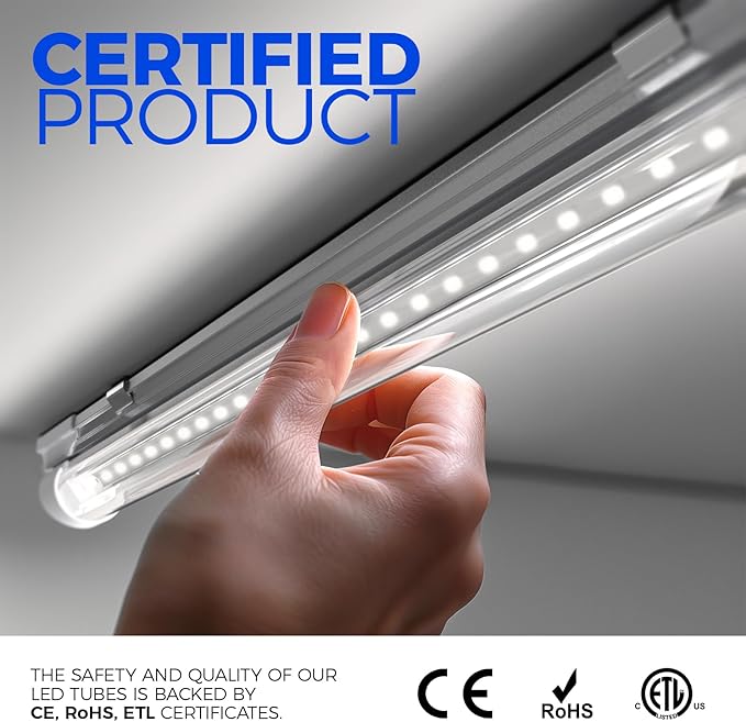 Barrina 6500K 1.5FT LED Shop Light, 3450LM, 25W, T8 Under Cabinet Lighting, Workbench, Workshop, Room, Kitchen, LED Tube Lights, Linkable Light Fixture with Built-in ON/Off Switch, ETL, 2 Packs