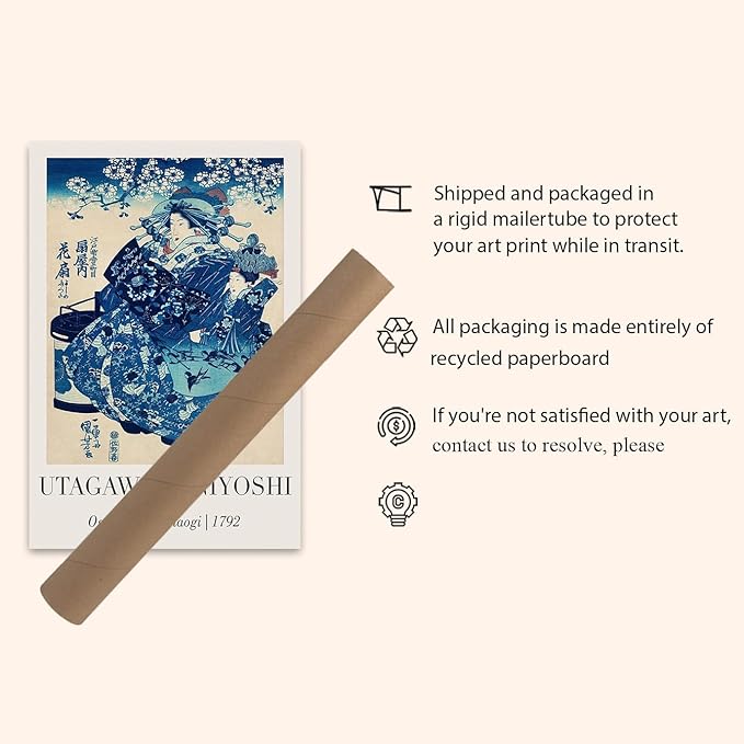 OZCONO Utagawa Kuniyoshi Japanese Art Print, Ogiya Uchi Hanaogi 1792, Unframed Gallery Quality Wall Decor (18L x 12W)