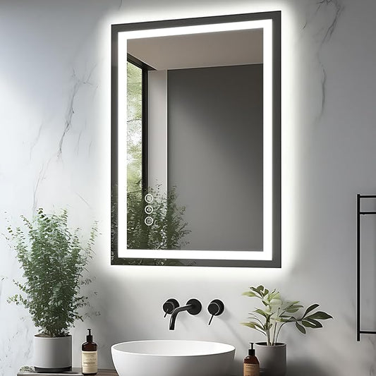 20"x28" LED Bathroom Mirrors for Wall, Front and Backlit Mirror, Anti-Fog Vanity Mirror with Lights, Stepless Dimmable Lighted Mirror, 3 Colors Smart Mirror (Horizontal/Vertical)