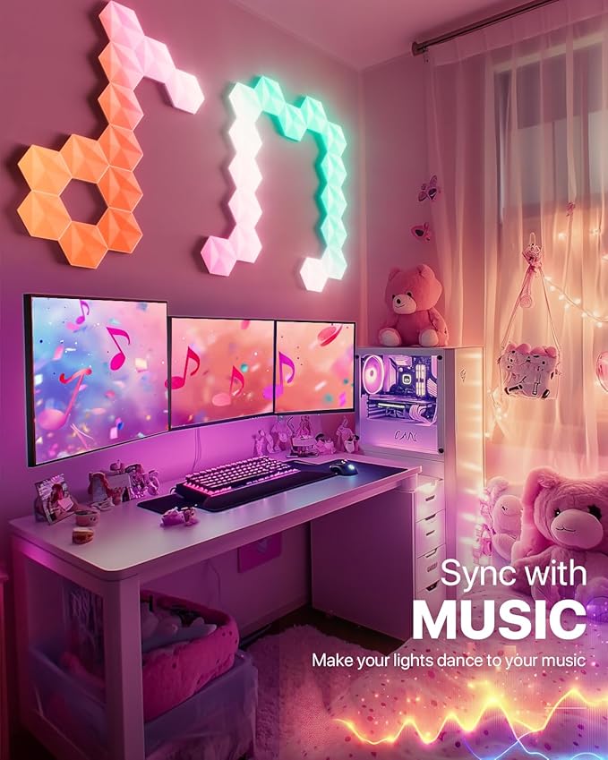 10 Pack Smart Hexagon Light Panels, 55mm RGBIC Color Changing with App & Remote, Music Sync for Gaming Room/Party Decor