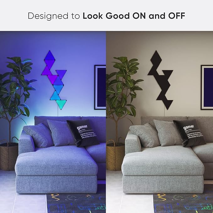Nanoleaf Shapes Black Triangle LED Wall Lights, Smart RGBW Gaming Lights for Room & Modern Decor, 16M+ Colors with Music Sync, Works with Alexa & Google Assistant, DIY Wall Art (9-Pack Smarter Kit)