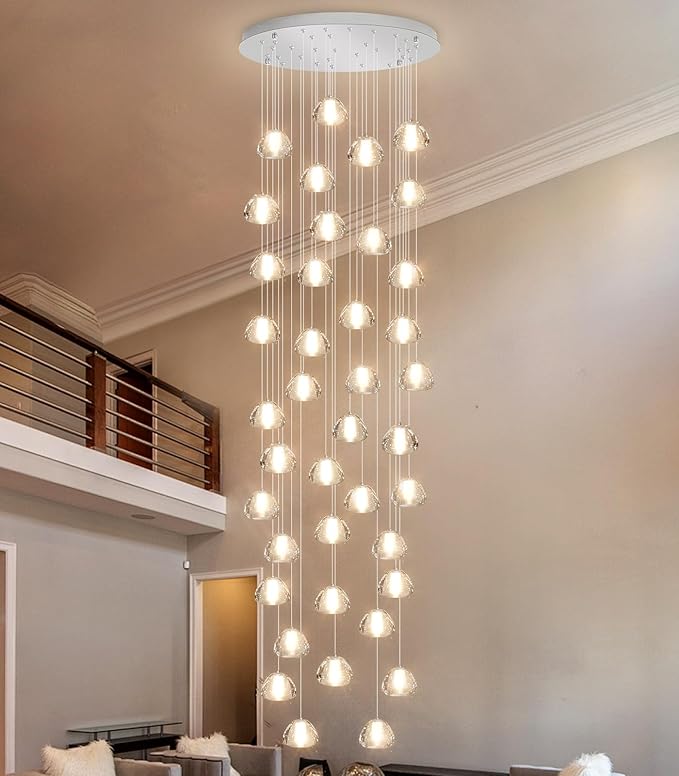 236'' Long Large Crystal Chandeliers LED Chandeliers for High Ceiling Handing Light Fixture for Entrance Hallway Foyer Staircase Lobby Silver