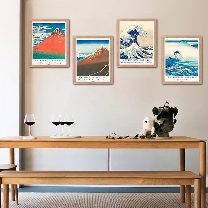 Berkin Arts Wall Art Unframed Prints Giclee Art Paper Set of 4, 8x10 inch Japanese Ukiyo-e Artwork, Home Decoration The Great Wave off Kanagawa Mount Fuji Nature Landscape Katsushika Hokusai Painting