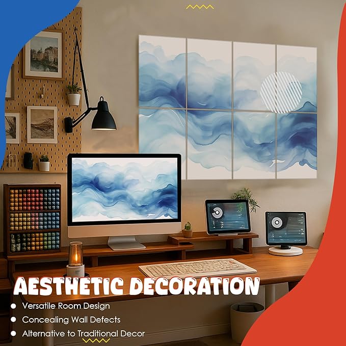 8 pack Art Acoustic Panels with Self-Adhesive,48 x 32Inches Acoustic Wall Art,Better Decorative Sound Proof Panels,Recording Studio/Home/Office Acoustical Treatment,Inks