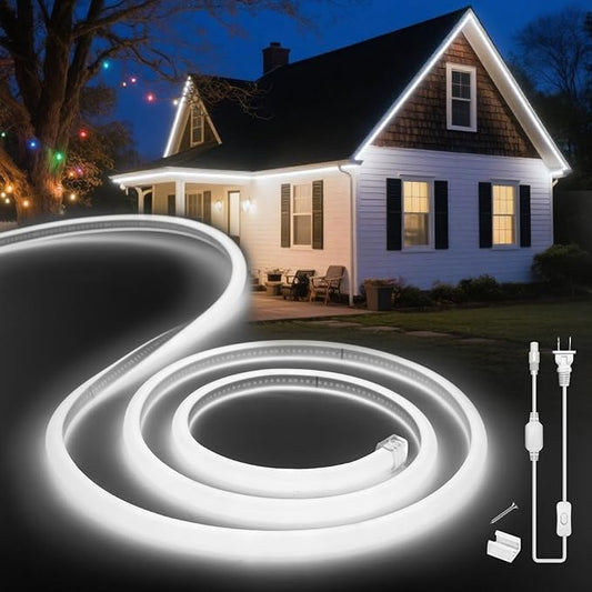 LED Neon Lights Daylight White 6000K,9.8ft 110-120V LED Strip Lights,Flexible Outdoor Waterproof Neon Rope Lights for Bedroom,Cabinet,Kitchen,Living Room,Mirror,Halloween Decor