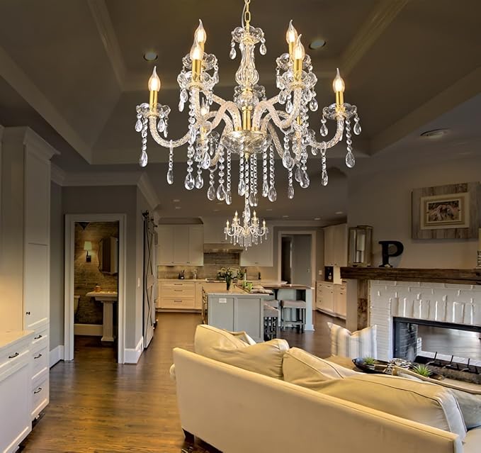 MALOSA Large Gold Crystal Chandeliers for Bedroom,Living Room,Dining Room 9 Lights