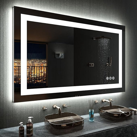 LOAAO 48"X30" LED Bathroom Mirror with Lights, Anti-Fog, Dimmable, RGB Backlit + Front Lighted, Bathroom Vanity Mirror for Wall, Memory Function, Waterproof, Tempered Glass