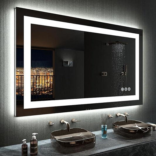 LOAAO 48"X32" LED Bathroom Mirror with Lights, Anti-Fog, Dimmable, RGB Backlit + Front Lighted, Bathroom Vanity Mirror for Wall, Memory Function