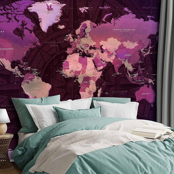 artgeist Wall Mural World Map 79x55 in - XXL Non-Woven Wallpaper Fleece Wall Decor Photo Print Picture Image Design Home Map of The World k-A-0273-a-a