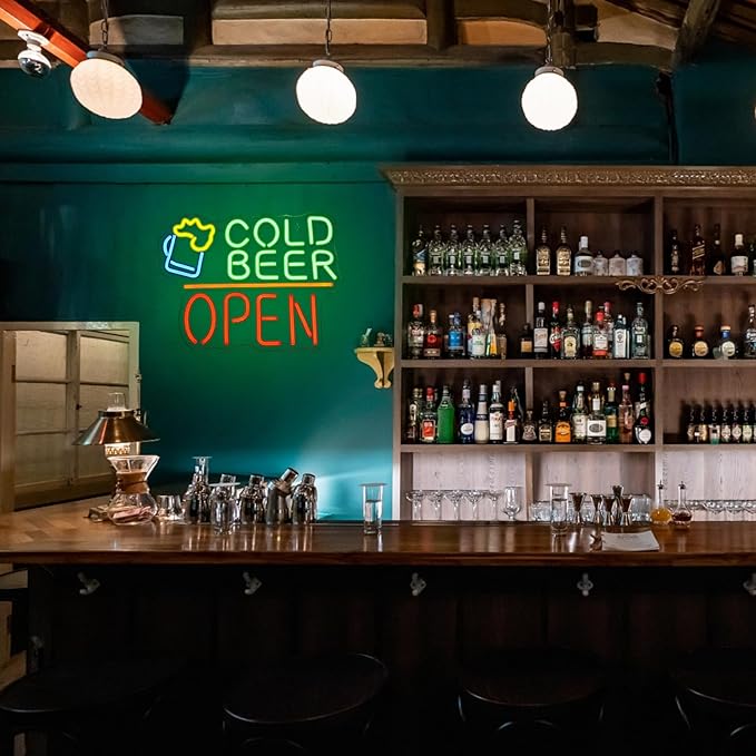 Cold Beer Open Neon Sign Beer Neon Light for Wall Decor Cold Beer LED Neon Signs Colorful Led Neon Lights for Man Cave Store Bar Party Bistro Decoration