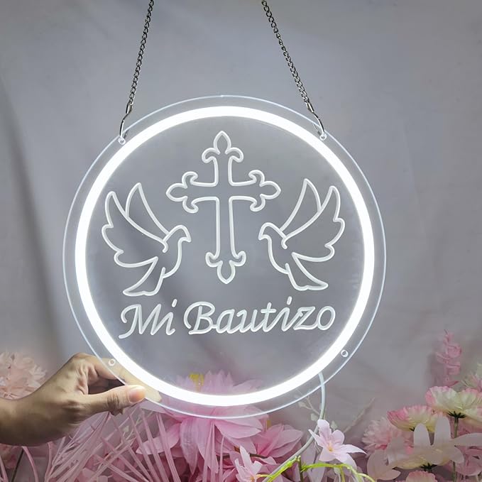 Mi Bautizo Neon Signs for Baptism Decorations, Recuerdos de Bautizo Led Lights Sign for Birthday Party Decor, Para Niño Niña, Room, Bedroom, Garden, Christmas, INSNEnN, 13 * 13 Inches