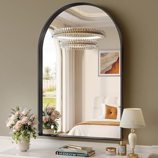 Brightify Arched Mirror, Arched Wall Mirror, 24 x 38 Inch Black Arch Mirror, Metal Frame Black Bathroom Mirror, Arched Top Bathroom Vanity Mirror for Living Room Bedroom Mantel Entryway Hallways