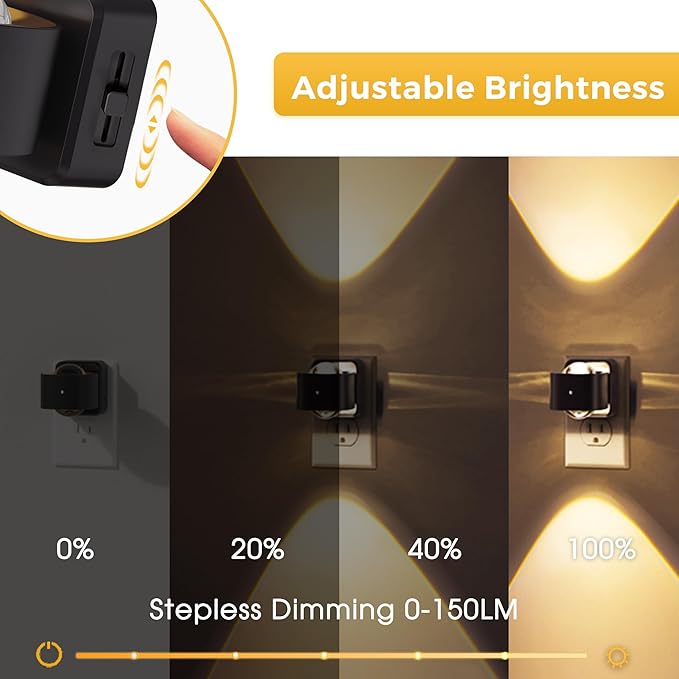 L LOHAS LED Night Light Projector, Night Lights Plug into Wall, Dusk to Dawn Sensor, 180°Rotating Nightlight for Kids, 0-150LM Dimmable Soft White Ambient Lighting for Bathroom, Decor, Gifts, 2 Pack