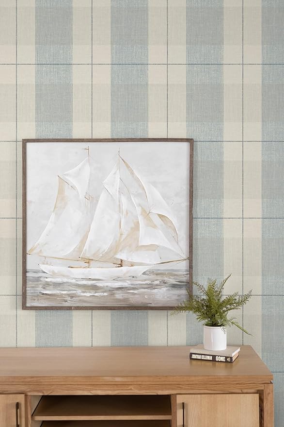 NextWall Lenox Hill Plaid Peel and Stick Wallpaper (Blue & Beige)