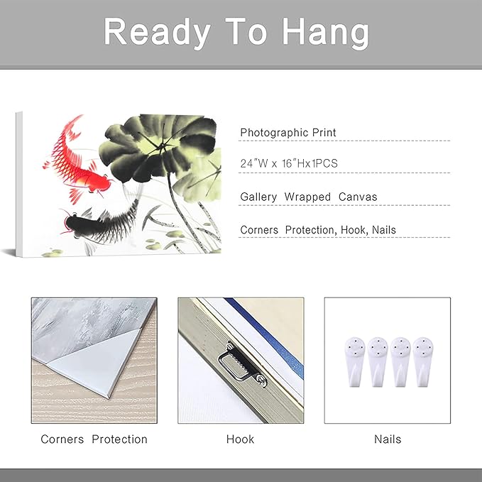 Canvbay Asian Canvas Wall Art Traditional Chinese Ink Style with Bamboo and Red Plum Blossom Painting Pictures Oriental Flower Print Poster Framed for Home Decor Living Room Bedroom